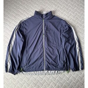 Zegna Sport Jacket Mens 3XL Blue Gray Reversible Hooded Lightweight Windbreaker